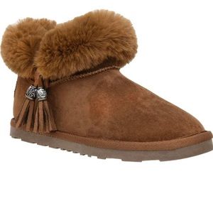 Dunes furry ankle boots wide slip on
